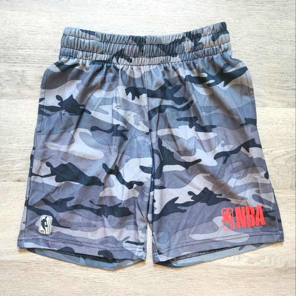 NBA Boy's Athletic Activewear Logo Grey Camo Casual Shorts Medium 10-12